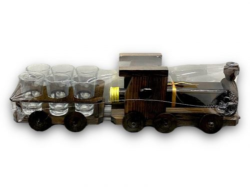 Minibár fa vonat 6 feles pohárral és üveggel